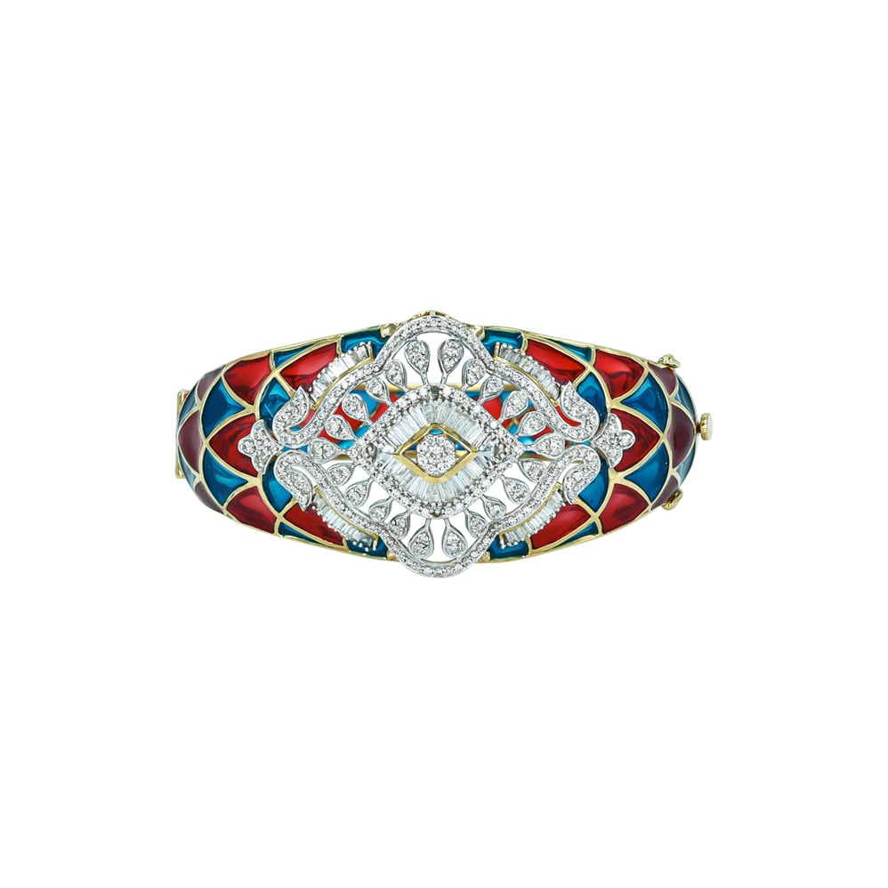Red and Blue Enamel Bracelet with Full-Cut Diamonds